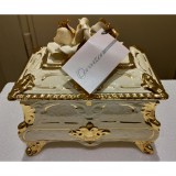 Lorenzon Szögletes kerámia ékszerdoboz rózsával - krémszínű, arany