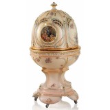 Lorenzon Tojásalakú kerámia tároló, nyitható/leemelhető tetővel, kerekekkel, beépített dugattyúval - lazacszín, virágminta, arany