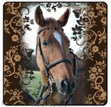 Lovas hűtőmágnes, barna ló virágokkal