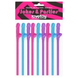 Lovetoy - realisztikus pénisz szívószál (pink-kék-lila)