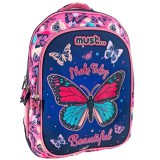 Luna Must: Pillangó mintás háromrekeszes iskolatáska, hátizsák 32x18x43cm