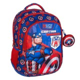 Luna: Must Team Amerika Kapitánya lekerekített 3 rekeszes iskolatáska, hátizsák 32x18x43cm