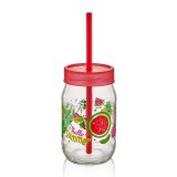 Luxplastic IRIS C-00162 Spring üvegpohár szívószállal 380ml, piros, zöld vagy sárga színű (C-00162)