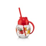 Luxplastic IRIS C-00373 Cute üvegbögre szívószállal 370ml, piros, zöld vagy sárga színű