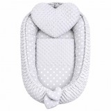 Luxus babafészek párnával és paplannal New Baby Minkyből Szívecske szürke