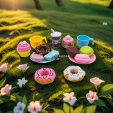 Luxus sütiző készlet - Macaron, Fánk, Tejes Torta és Sütemények Délutáni Tea Szerepjátékhoz