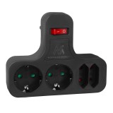 Maclean MCE224G Hálózati Dugalj 4 aljzatos elosztó kapcsolóval - Fekete (MCE224G)