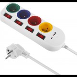 Maclean MCE508 W 220V USB-A / USB-C Hálózati elosztó 4 aljzatos 1.5m - Fehér (MCE508)