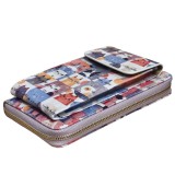 Macska kockamintás nyakba akasztható pénztárca telefontartóval