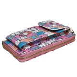 Macska mintás nyakba akasztható pénztárca telefontartóval – rózsaszín