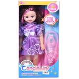 Magic Toys Divatbaba lila színű ruhában ékszerekkel és hang effektekkel 46cm