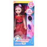 Magic Toys Divatbaba piros színű ruhában fésűvel és hang effektekkel 46cm