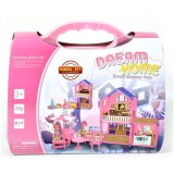 Magic Toys Dream Home pink építhető babaház kiegészítőkkel bőröndben