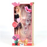 Magic Toys Elegáns hosszú szőkehajú 28cm-es divatbaba fekete ruhában kiegészítőkkel