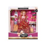 Magic Toys Fashion Girl: Baba és gyermek baba szett kerékpárral és kiegészítőkkel 28cm-es