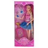 Magic Toys Fashion Girl divatbaba bőrönddel és fülbevalóval 29cm
