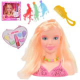 Magic Toys Fashion Girl: Szőke hajú fésülhető és fodrászolható babafej sminkpalettával és kiegészítőkkel 21cm