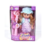 Magic Toys Göndör barna hajú 36cm-es játékbaba zenélő és világító jogarral