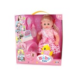 Magic Toys Hajas baba rózsaszín ruhában kiegészítőkkel 35cm-es