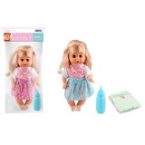 Magic Toys Pisilő baba masnis ruhában kiegészítőkkel 30cm