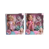 Magic Toys Pisilős baba hordozóval kétféle változatban kiegészítőkkel 30cm