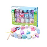 Magic Toys Színes összefűzhető fa vonat szett formákkal