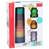 Magic Toys Touchball: Puha tapintás fejlesztő 9db-os toronyépítő játékszett állatfigurákkal