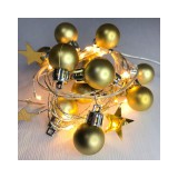 MagicHome Vianoce Fényfüzér MagicHome Karácsony Ball, 20 LED meleg fehér, gömbökkel és csillagokkal, arany, 2x AA, egyszerű