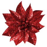 MagicHome Vianoce MagicHome GlitterPoinsettia karácsonyi virág, csíptetővel, piros, virágméret: 9 cm, virághossz: 8 cm