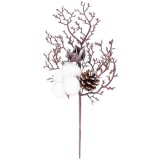 MagicHome Vianoce MagicHome karácsonyi ág, pamuttal és tobozzal, piros, 30 cm