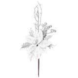 MagicHome Vianoce MagicHome karácsonyi ág, virággal, ezüst, 27 cm