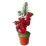 MagicHome Vianoce MagicHome karácsonyi dekoráció, Ágak cserépben, almával, 25 cm, 2 db