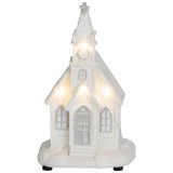 MagicHome Vianoce MagicHome karácsonyi dekoráció, Fehér templom, 4 LED meleg fehér, 2x AAA, belső, 10 x 9 x 17 cm, ter