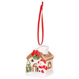 MagicHome Vianoce MagicHome karácsonyi dekoráció, Házikó hóemberrel, LED, terrakotta, felfüggeszthető, 5,8 x 5 x 7 cm