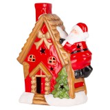 MagicHome Vianoce MagicHome karácsonyi dekoráció, Házikó Mikulással a tetőn, LED, terrakotta, felfüggesztő, 2x AAA, 27