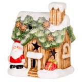 MagicHome Vianoce MagicHome karácsonyi dekoráció, Házikó Mikulással, LED, terrakotta, felfüggesztő, 10 x 8, 3 x 12,2 c
