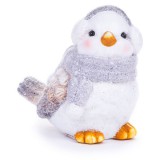 MagicHome Vianoce MagicHome karácsonyi dekoráció, Hím madár, szürke sál, terrakotta, 13,8 x 9 x 12,8 cm