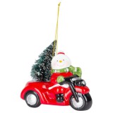 MagicHome Vianoce MagicHome karácsonyi dekoráció, Hóember autóban, LED, terrakotta, 12,5 x 6 x 11,8 cm