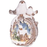 MagicHome Vianoce MagicHome karácsonyi dekoráció, Madarak házakkal, LED, kerámia, 3x AAA, 33,3 x 16,5 x 47 cm
