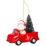 MagicHome Vianoce MagicHome karácsonyi dekoráció, Mikulás autóban, LED, terrakotta, 12,5 x 6 x 11,8 cm