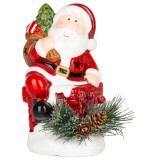 MagicHome Vianoce MagicHome karácsonyi dekoráció, Mikulás fenyőágakkal, LED, terrakotta,10 x 8,2 x 13,7 cm