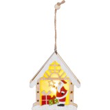 MagicHome Vianoce MagicHome karácsonyi dekoráció, Mikulás házikóban, LED, felfüggeszthető, 12,9 x 3 x 10,4 cm
