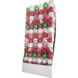 MagicHome Vianoce MagicHome karácsonyi gömbök, 14 db, piros-fehér, díszített, karácsonyfára, 8 cm, termékdoboz 24 tubu