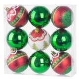 MagicHome Vianoce MagicHome karácsonyi gömbök, 9 db, készlet, piros-zöld, dekorációval, karácsonyfára, 6 cm