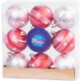 MagicHome Vianoce MagicHome karácsonyi gömbök, 9 db, piros-rózsaszín, matt, dekorációval, karácsonyfára, 6 cm