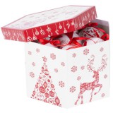 MagicHome Vianoce MagicHome karácsonyi gömbök, karácsonyfákkal, 14 db, 7,5 cm, piros-fehér karácsonyfára