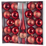 MagicHome Vianoce MagicHome karácsonyi gömbök, készlet, 21 db, 6 cm, piros, csúcs, karácsonyfára