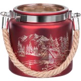 MagicHome Vianoce MagicHome karácsonyi gyertyatartó,10 x 10 cm, piros, tájképpel, zsinórral