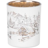 MagicHome Vianoce MagicHome karácsonyi gyertyatartó, 6 x 7 cm, fehér, tájképpel