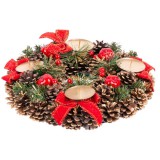 MagicHome Vianoce MagicHome karácsonyi koszorú, adventi, natúr, piros, 25 cm